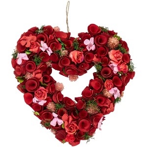 Northlight Artificial Floral Valentine's Day Wooden Rose Heart Wreath - 13.5" - 1 of 4