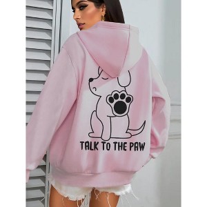 Women's Plus Size Graphic Hoodie Sweatshirt Loose Cute Hoodie Pullover Top - 1 of 3