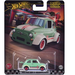 1960's Fiat 500 D Modificado Light Green with Stripes "Boulevard" Series Diecast Model Car by Hot Wheels - 1 of 3