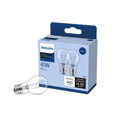 Philips Incandescent 40W Clear A15 Appliance Bulb 2P: Standard E26 Base, 400 Lumens, 2700K, 1.5-Year Life, 2-Pack