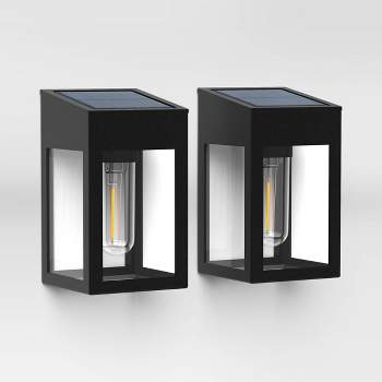 2pk Window Lantern Vintage Deck Solar LED Outdoor Path Lights Matte Black - Threshold™