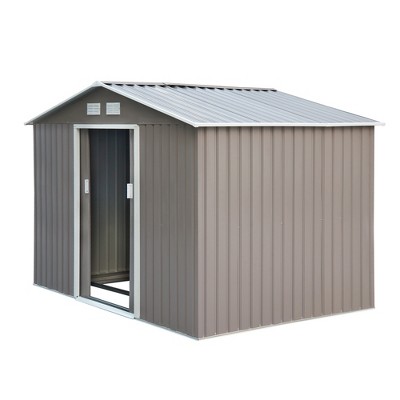 Gray Metal Outdoor Storage Shed Kit with Vents and Sliding Doors