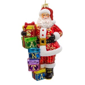 Kurt Adler 7-Inch Bellissimo Glass Santa With Gift Boxes Ornament - 1 of 4