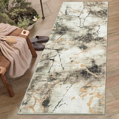 Washable Runner Rug, Non-Slip Modern Kitchen Carpet, Abstract Low Pile Stain Resistant Indoor Rug for Bedroom Hallway Laundry