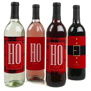 Big Dot of Happiness Ho, Ho, Ho Jolly Santa Claus - Christmas Party Decorations for Women and Men - Wine Bottle Label Stickers - Set of 4 - 1 of 4