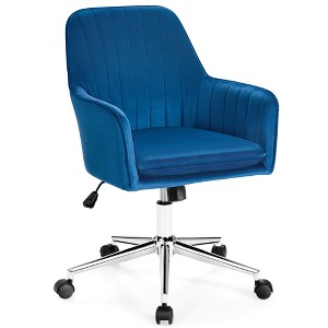 Costway Velvet Accent Office Armchair Adjustable Swivel Removable Cushion Pink\Blue\Grey - 1 of 4
