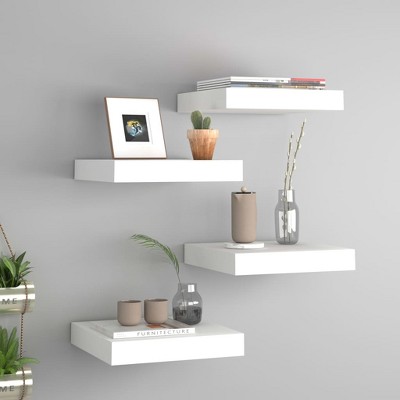 vidaXL Floating Wall Shelves 4 pcs White 9.1Inchx9.3Inchx1.5Inch MDF