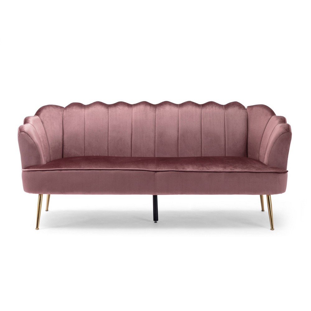 Photos - Sofa Reitz Modern Glam Velvet Channel Stitch 3 Seater Shell  Blush Pink/Gold - Christopher Knight Home: Durable Iron Legs, Po