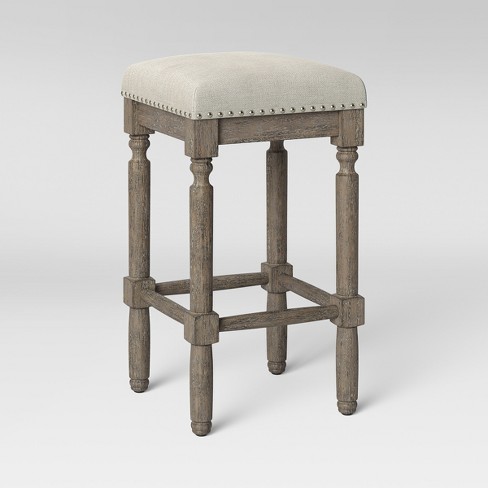 Erving Wood And Upholstered Backless Counter Height Barstool Taupe Threshold Target