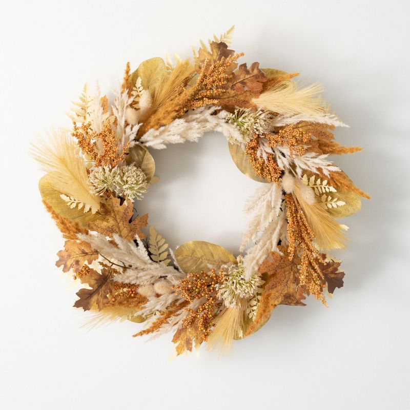 24"H Sullivans Dried Pampas Wreath For Front Door, Brown, 1 of 5
