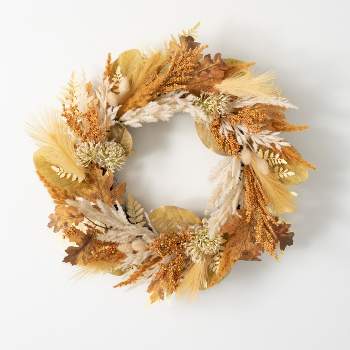 24"H Sullivans Dried Pampas Wreath For Front Door, Brown