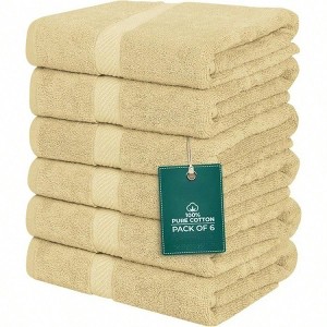 6 Pack Small Bath Towel Set, 22x44 Inches, 500 GSM, Lightweight Absorbent for Hotel, Spa, Beige - 1 of 3