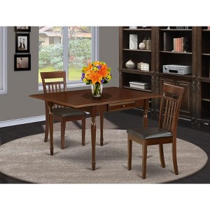 East West Furniture 3 Pc Kitchen Table set - Robust Two 9-Inch Drop Down Leaves Solid Wood Dinette Table & 2 Wooden Seat Dining Chairs,  White - 1 of 4