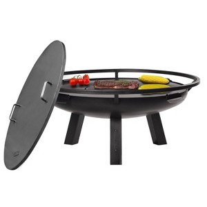 Good Directions Porto 32" Outdoor Fire Pit with Grill Plate and Cover Lid Black - 1 of 4
