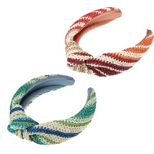 Unique Bargains Women's Bohemian Style Knotted Straw Rattan Sponge Headband Green Orange 2 Pcs - 1 of 4