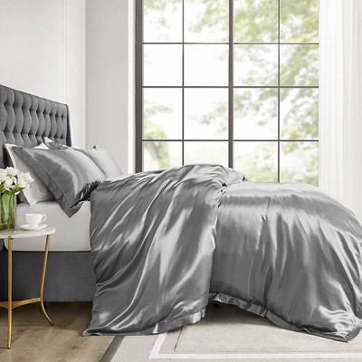 Gray Full Microfiber Satin Luxury Comforter Set