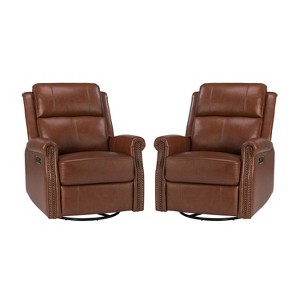 Set of 2 Lorenzo Genuine Leather Power Rocking Recliner | ARTFUL LIVING DESIGN - 1 of 4