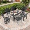 6-Person Cast Aluminum Patio Dining Set with Rectangle Table, 2 swivel chairs and 4 fixed dining chairs, Red Cushions - 2 of 4
