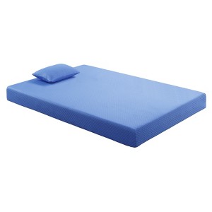 TinyHomie 7inch Mattress and Pillow Set Breathable Fabric Gel-Infused Memory Foam Mattress, Blue, Mattress in a Box - 1 of 4