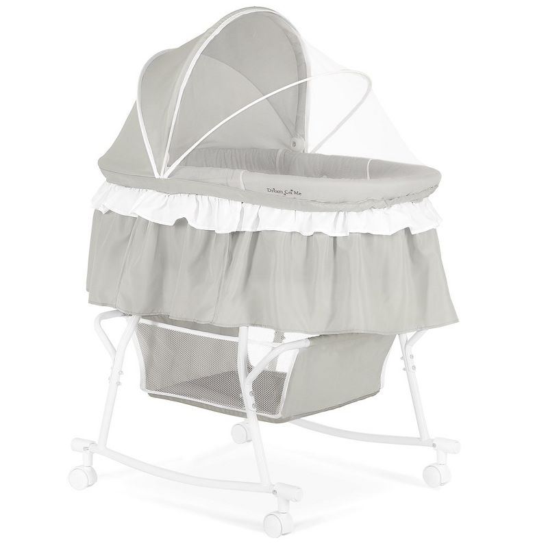 Dream On Me JPMA Certified Lacy Portable 2-in-1 Bassinet & Cradle, Light Grey, 1 of 9