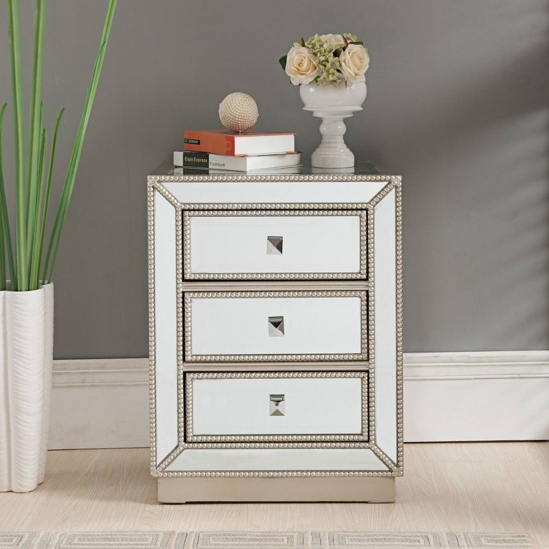 Coast to Coast Accents Elsinore Modern Wood Rectangular Accent Table 20" x 15" with 3-Drawer Silver Mirrored for Living Room Bedroom Bedside Entryway, 5 of 8