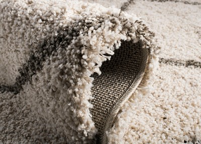 Ivory and Grey Diamond Shag 5' x 7' Area Rug