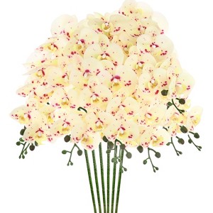 Unique Bargains Artificial Orchid Flowers Nine-headed Large Faux Phalaenopsis Silk Bouquets Real Touch 37 Inch - 1 of 4