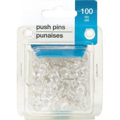 HITOUCH BUSINESS SERVICES Plastic Pushpins Clear 100/Pk 96 Packs/Ct 10540CT