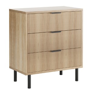 COZONY Fluted 3 Drawer Dresser, Wide Wood Chest of Drawers with Metal Legs and Anti-Tipping Device, Modern Storage Organizer for Bedroom&Living Room - 1 of 4