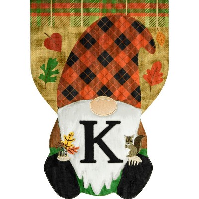 Fall Gnome Burlap Monogram Letter K Garden Flag 18" x 12.5" Briarwood Lane