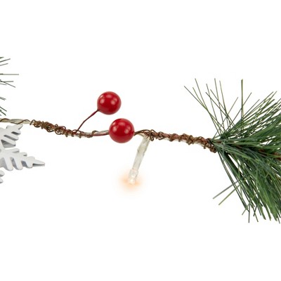 Festive Pine and Berry LED Garland with Snowflakes - 6ft