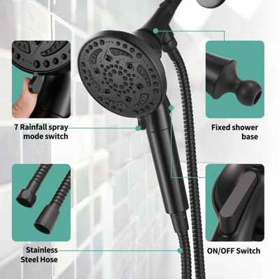 Matte Black Shower Faucet Set with 7-Spray Filtered Head and Valve