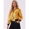 INSPIRE CHIC Women's Holographic Fashion Stand Collar Metallic Lightweight Zip Bomber Jacket - 3 of 4