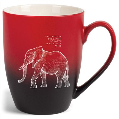 Elanze Designs 12 Ounce Ceramic Decorative Laser Engraved Giftable Novelty Tea Coffee Cup Mug Red and Black Elephant Protection Strength Loyalty