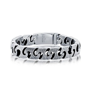 Metallo Stainless Steel Textured Linked Bracelet - Silver - 8 Inch - 1 of 3