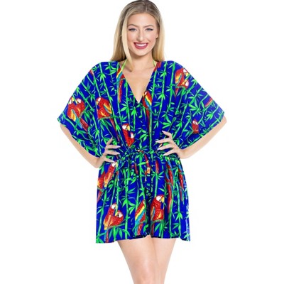 LA LEELA Women's Summer Vacation Mini Swimwear Bathing Suit Dress Plus Size Holiday Beach Dress Coverups Beach Wear Swimsuit Cover-up 3X-4X Blue, Bird