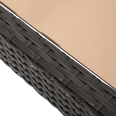 Multibrown Wicker Outdoor Side Table with Glass Top