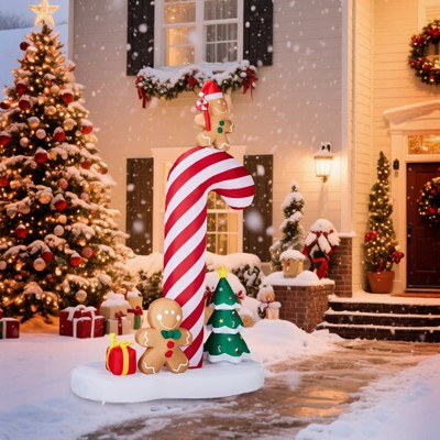 Angel Sar 8.2FT Inflatable Giant Candy Cane with Gingerbread Men, LED Lighted Blow Up Yard Decoration, Outdoor Indoor Holiday Display