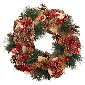 Northlight Pinecones and Glittered Stars Christmas Wreath - 13.5" - Unlit - 1 of 4