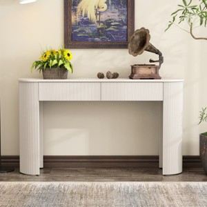 Modern Console Table with Storage, Fluted Entryway Table with Oval Top and 2 Drawers, Hallway Accent Table-The Pop Home - 1 of 4