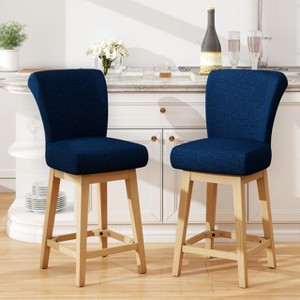 Vipbear 26/30 In Counter Height Swivel Barstool with Back,Modern Fabric Swivel Barstools Chair for Kitchen Island,Pub Upholstered Solid Wood Legs - 1 of 4