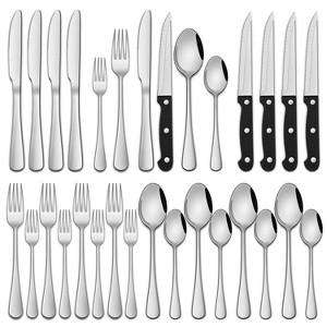 Angel Sar 24-Piece Stainless Steel Silverware Set with Steak Knives, Flatware Set for 4, Mirror Polished Cutlery Set, Dishwasher Safe - 1 of 4