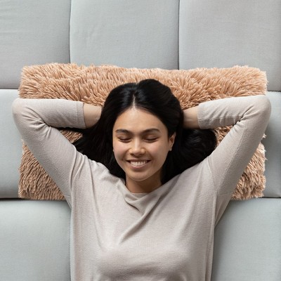 Taupe Shaggy Faux Fur Lumbar Throw Pillows Set of 2