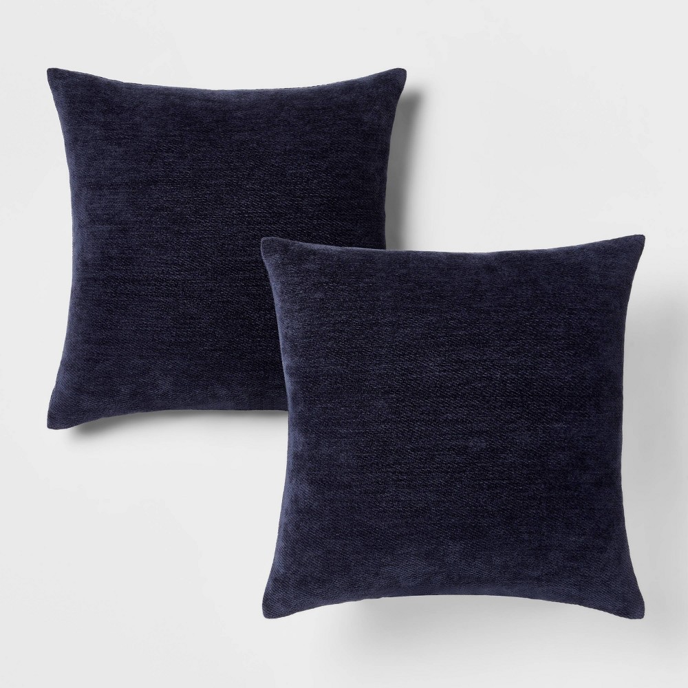 2pk Chenille Square Throw Pillows Navy - Threshold