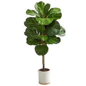 Nearly Natural 3.5-ft Fiddle Leaf Artificial Tree in White Ceramic Planter - 1 of 3