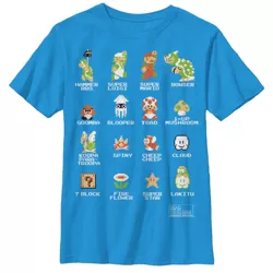 Boy's Nintendo Super Mario Bros Pixel Cast with Names T-Shirt