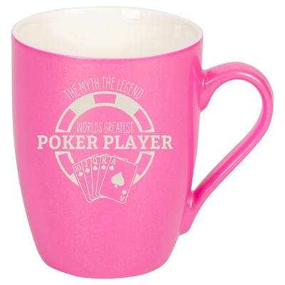 100 North Pink Metallic Finish, 10 Ounce, Comfortably Fits Your Hands, New Bone China Coffee Tea Cup Mug, The Myth The Legend World's Greatest Poker