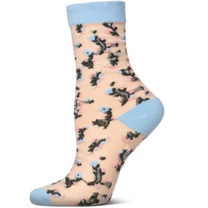 Memoi Women's Flowing Floral Sheer Crew Socks Dusty Blue 9-11 - 1 of 3