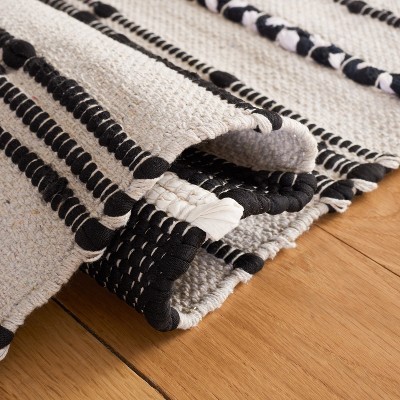 Boho-Chic Black Stripe Hand Woven Wool-Cotton Area Rug