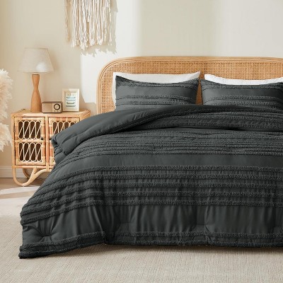 Der Rose BALHAM TRADE-King Size 3 Piece Comforter Set Dark Grey Tufted Striped Soft Vintage All Season Bedding Dusty Pink-Queen 90"x90" — фото 3